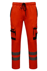 STRUD FIT Men's Hi Vis Fleece Work Trousers in Fluorescent Orange Front View