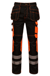 STRUD FIT Men's High Visibility Work Trousers in Premium Safety Black Front View