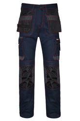 STRUD FIT Mens Heavy Duty Cargo Work Trousers in Navy Blue with Holster Pockets Front View