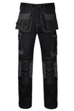STRUD FIT Mens Heavy Duty Cargo Work Trousers in Black with Holster Pockets Front View