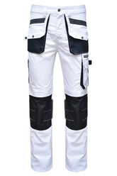 STRUD FIT Mens Heavy Duty Painters Cargo Trousers in White and Black Front View