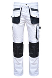 STRUD FIT Mens Heavy Duty Painters Cargo Trousers in White and Black Front View