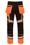 STRUD FIT Heavy Duty Black Hi Vis Cargo Trousers with Reflective Safety Accents