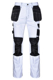STRUD FIT Mens White Painters Trousers with Black Holster Pockets Front View