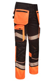 Reinforced Knee Pad Protection Slots and Reflective Strips on Black Cargo Pants
