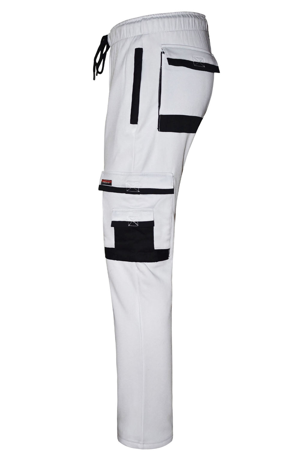 Adjustable Black Drawstring and Flexible Elasticated Waistband on STRUD FIT White Joggers