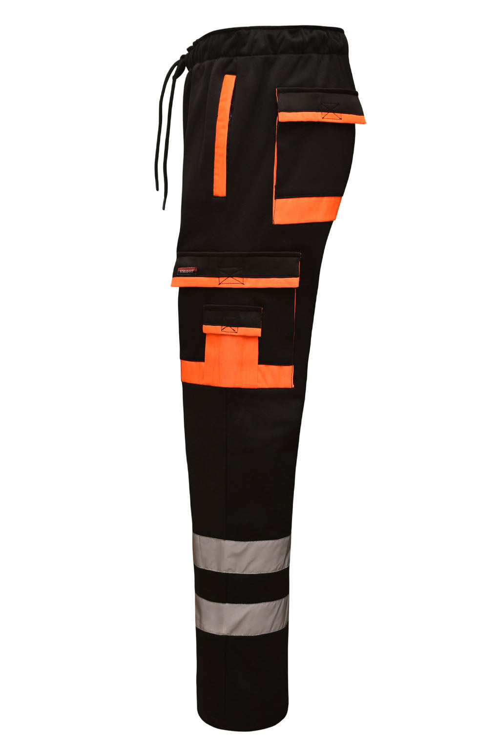Premium Two Inch Silver Reflective Tape on Black High Visibility Workwear Joggers