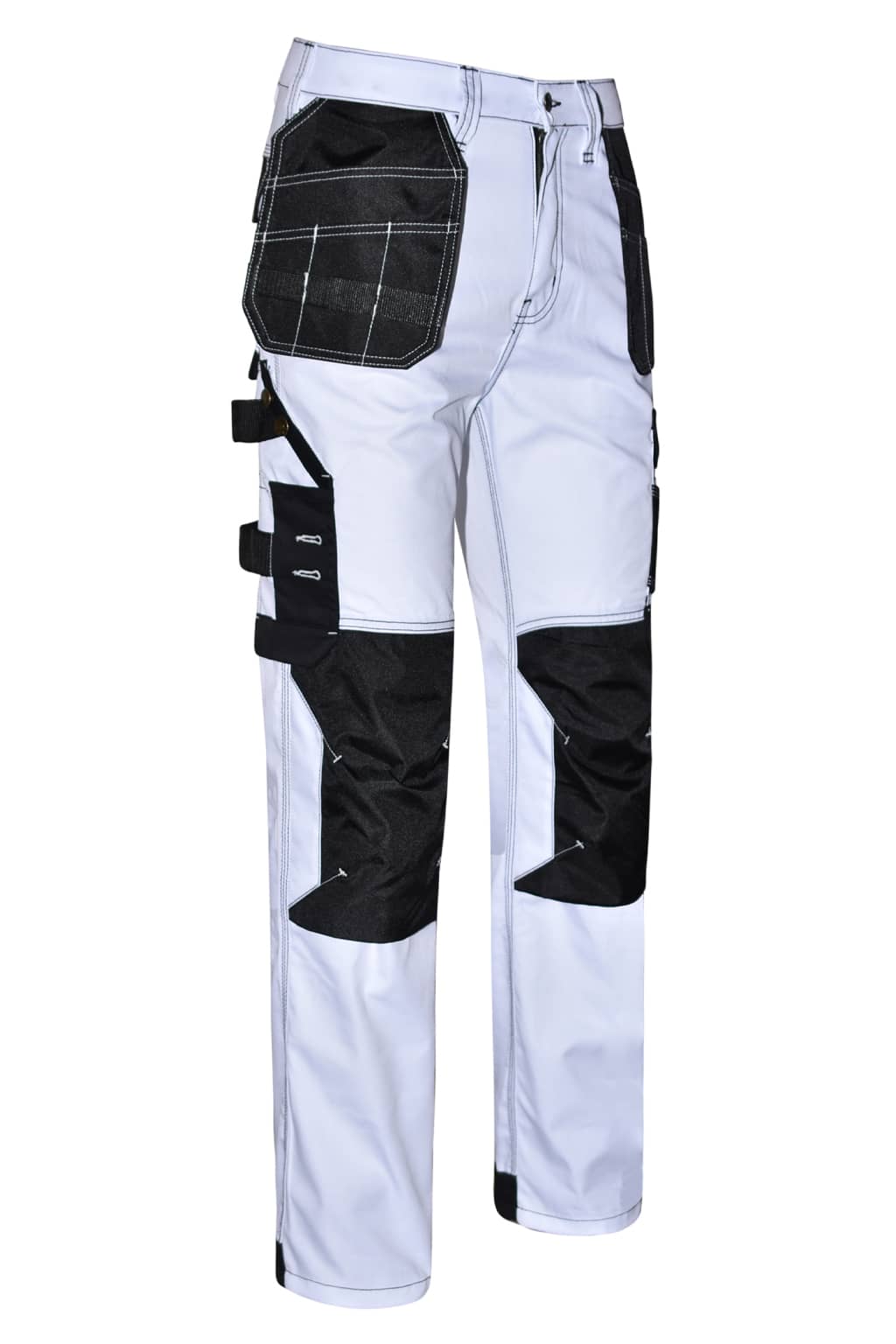Durable Triple Stitched Seams on STRUD FIT White Cargo Utility Trousers