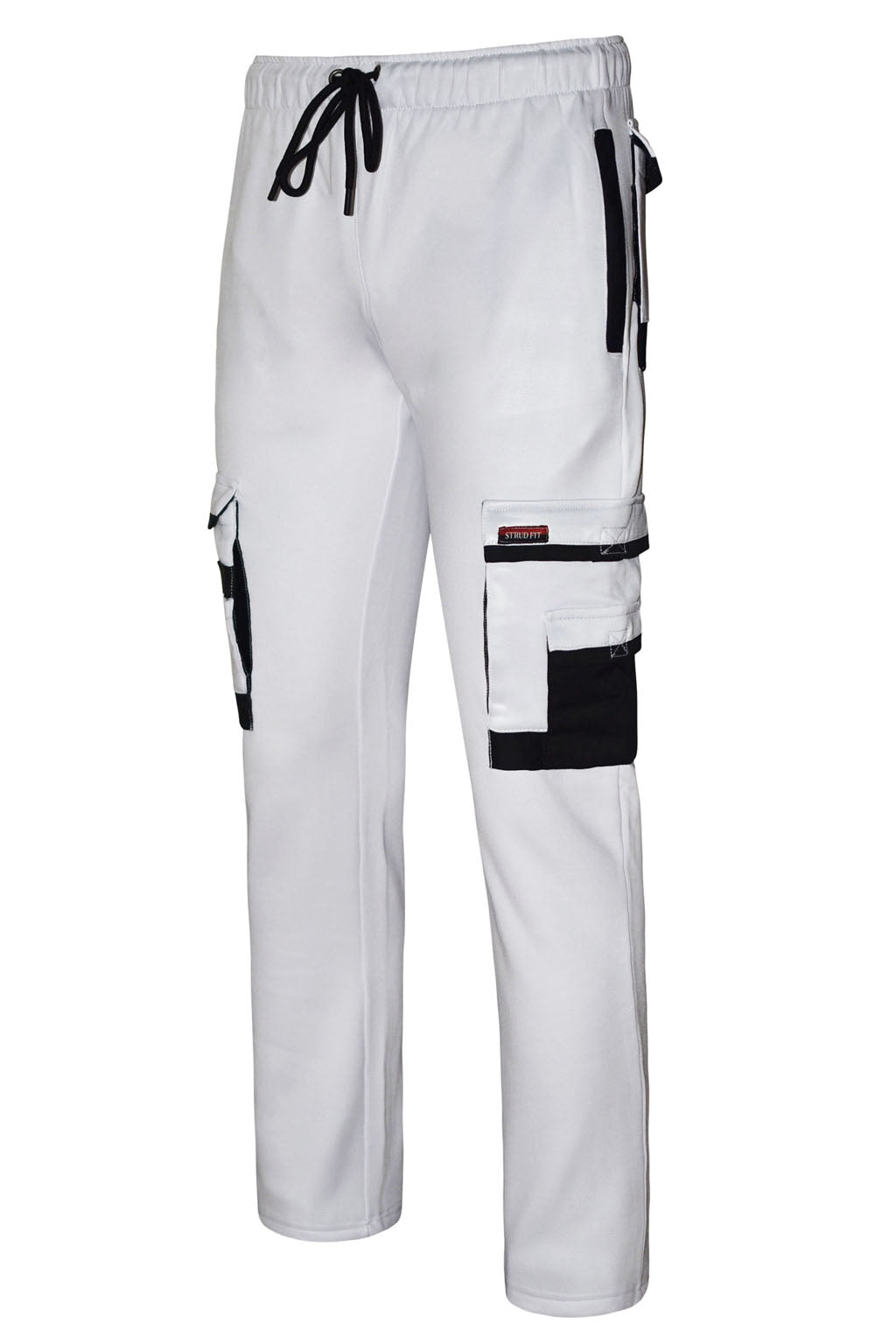 Side View of STRUD FIT Men's White Decorators Combat Fleece Jogging Bottoms