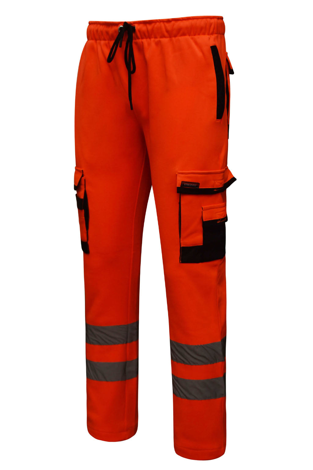 Close up of Multi Cargo Style Pockets for Tools on STRUD FIT Orange Fleece Trousers