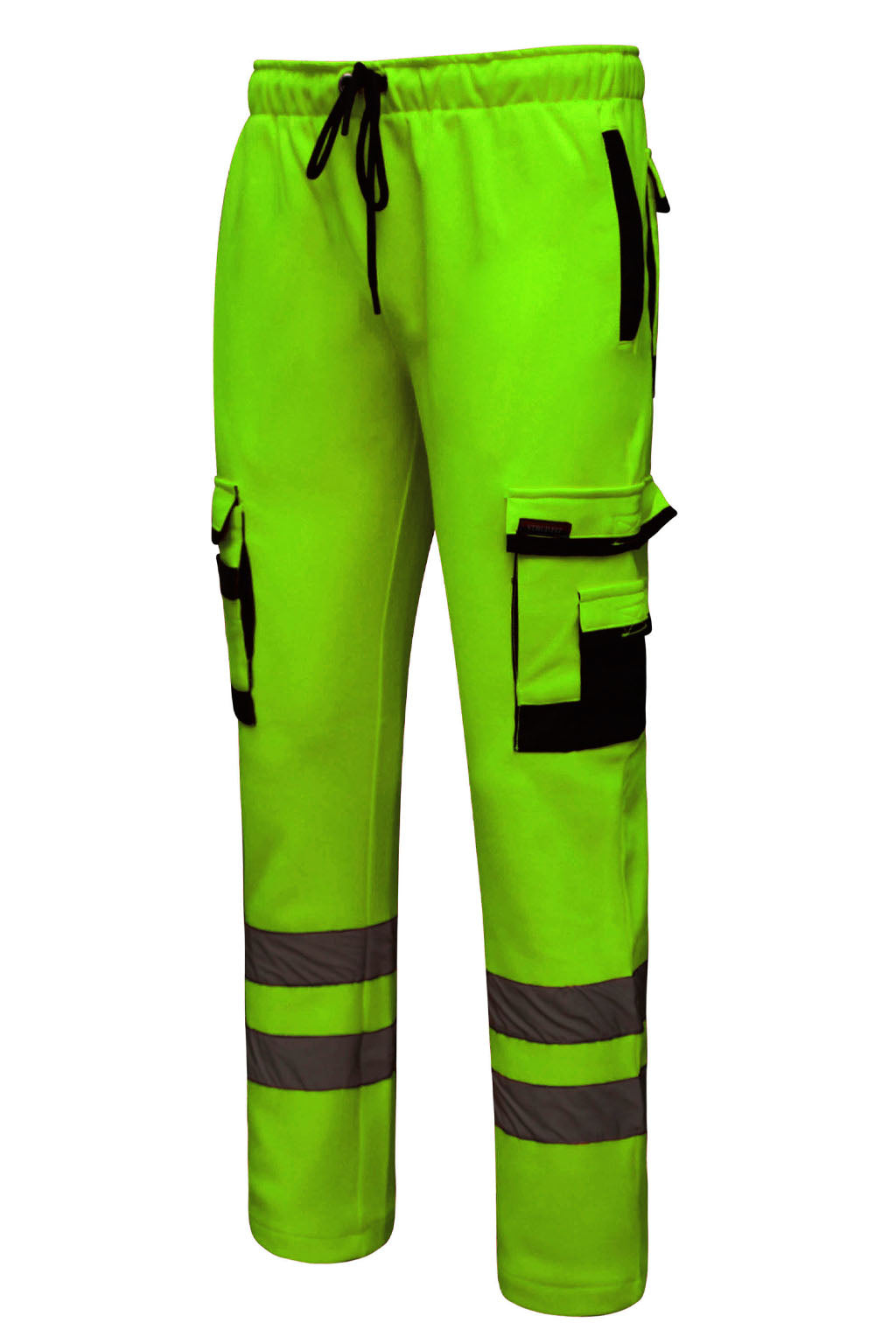 Close up of Multi Cargo Style Pockets for Tools on STRUD FIT Parrot Green Fleece Trousers