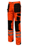 Close up of Multi Pocket Heavy Duty Hanging Holster Pockets on Orange Site Trousers