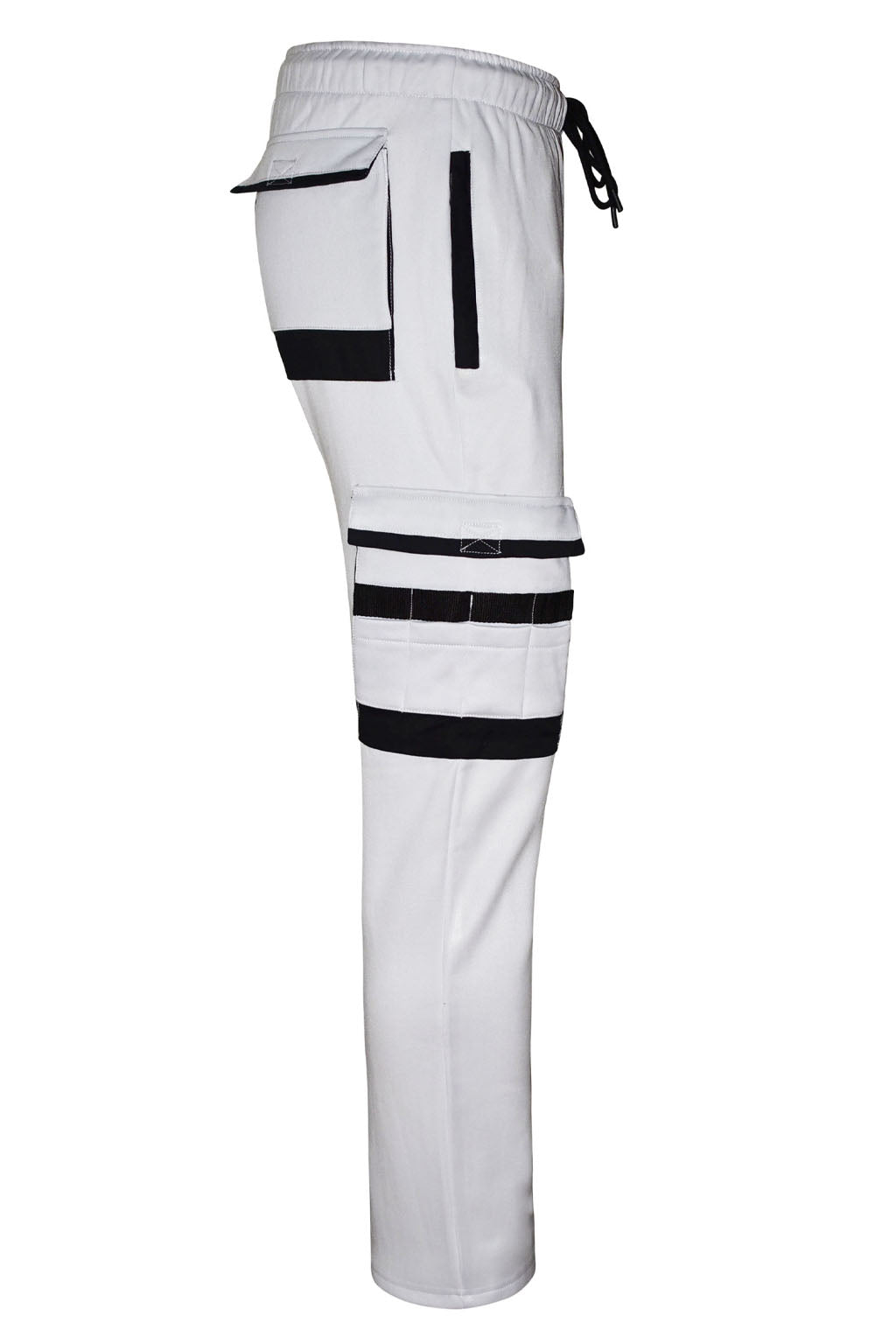 Close up of Spacious Utility Cargo Pockets and Mobile Phone Storage on White Painters Trousers