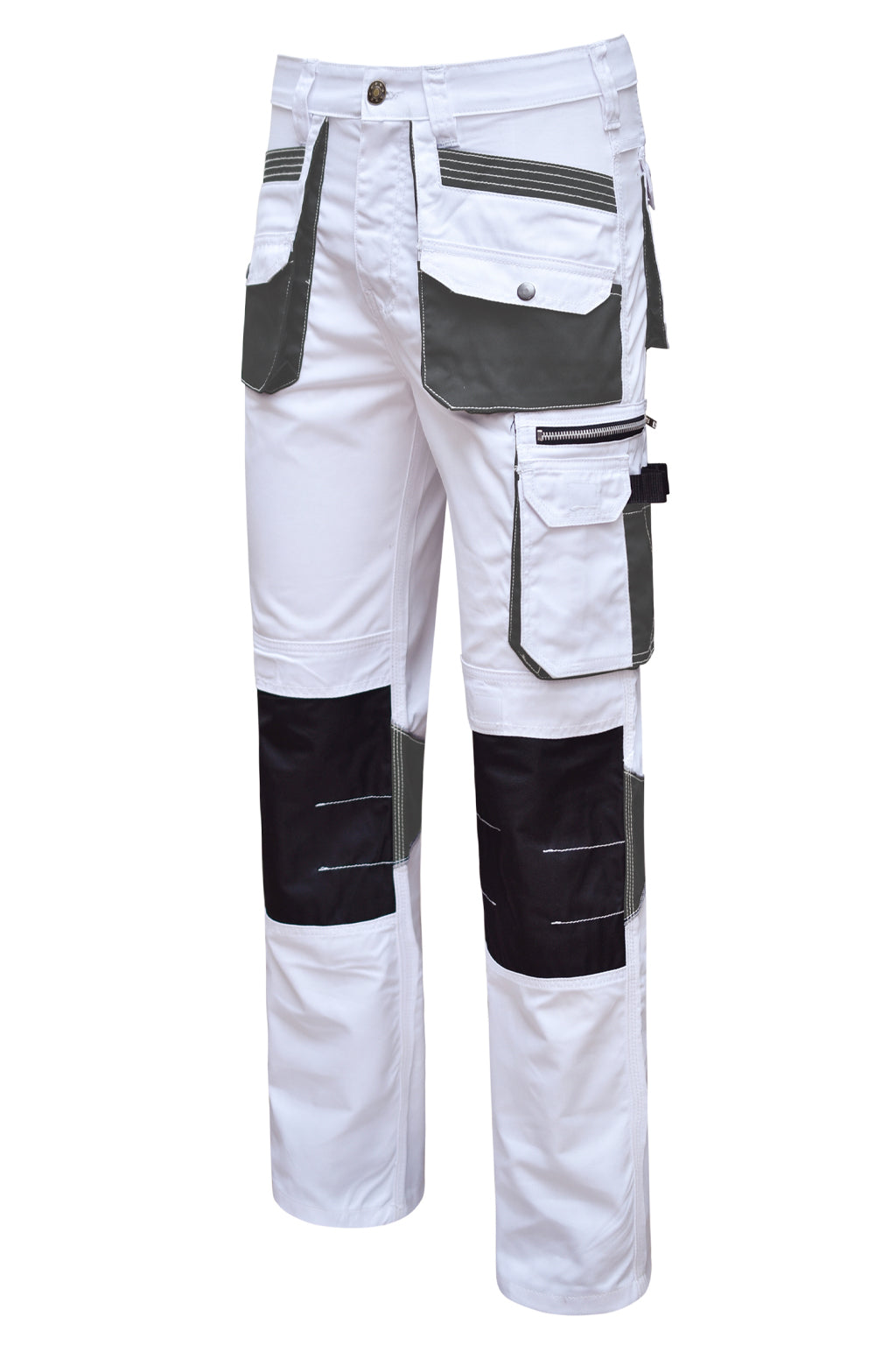 Reinforced Knee Pad Pockets for Protection on STRUD FIT White Grey Workwear Trousers