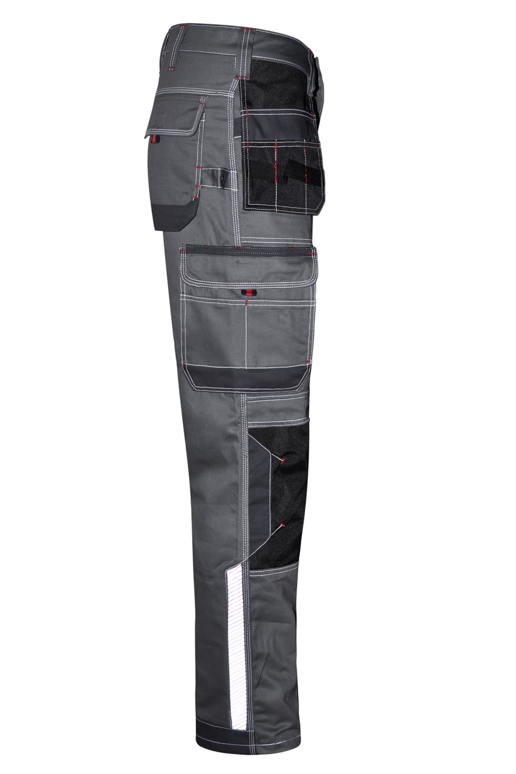 Integrated Reflective Side Safety Strips on STRUD FIT Grey Heavy Duty Construction Trousers