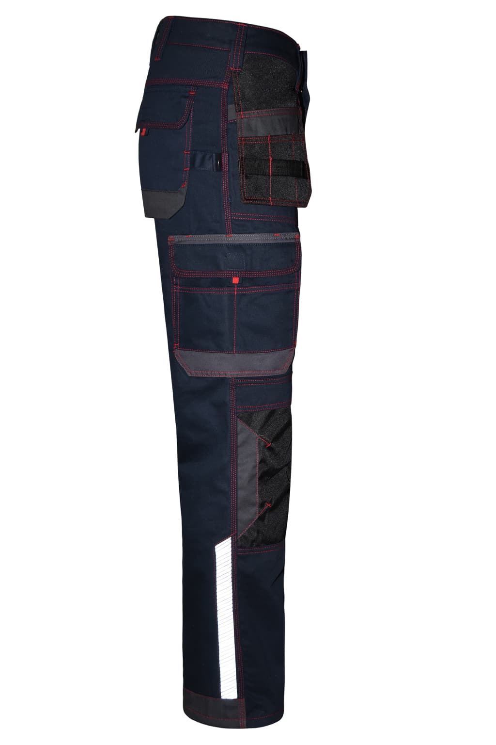 Integrated Reflective Side Safety Strips on STRUD FIT Navy Heavy Duty Construction Trousers