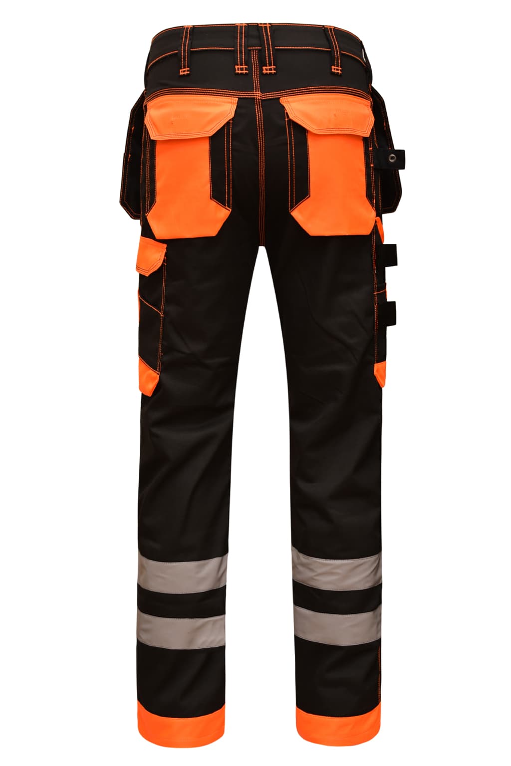 STRUD FIT Black Reflective Work Cargo Site Trousers Back View