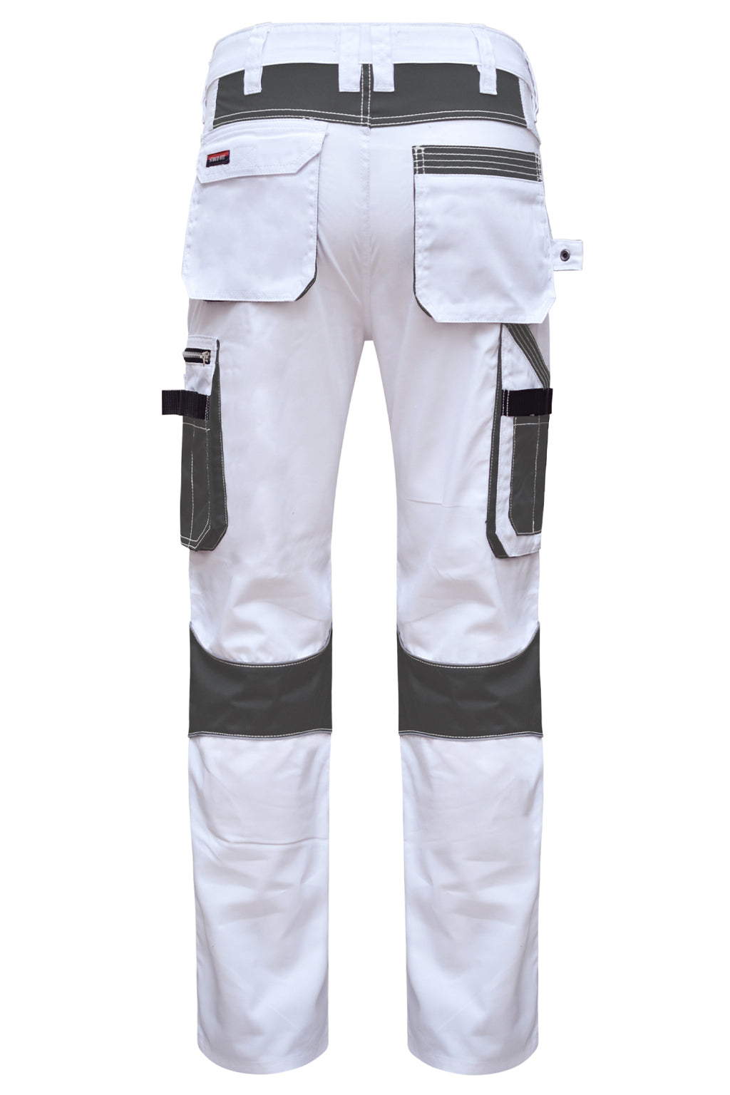 STRUD FIT Painters Decorators Poly Cotton Work Trousers White Grey Back View