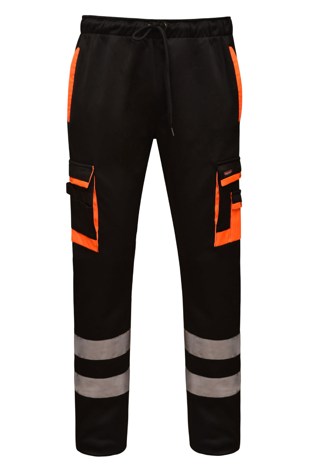 STRUD FIT Men's Hi Vis Fleece Work Trousers in Safety Charcoal Black Front View