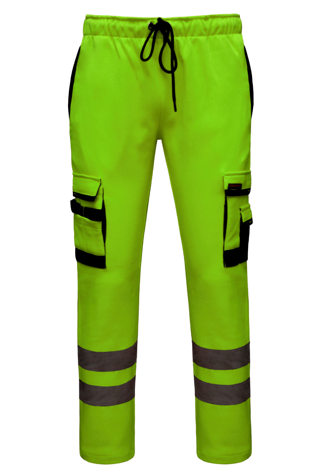 STRUD FIT Men's Hi Vis Fleece Work Trousers in Fluorescent Parrot Green Front View