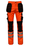STRUD FIT Men's High Visibility Work Trousers in Fluorescent Orange with Holster Pockets Front View