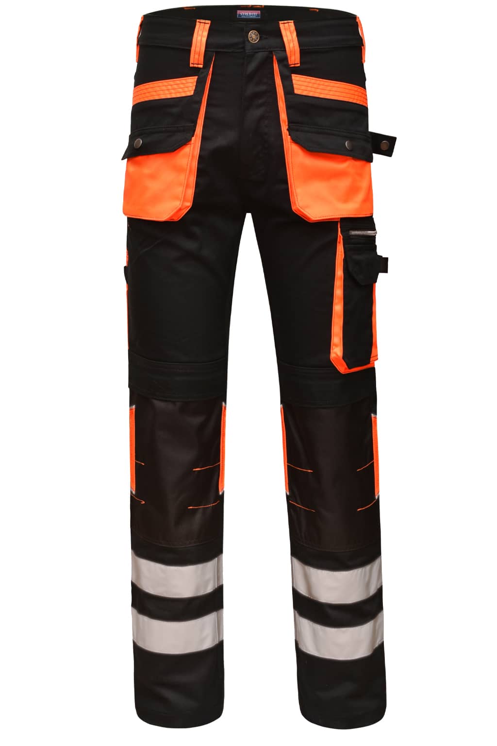 STRUD FIT Men's Heavy Duty Black Cargo Work Trousers Front View