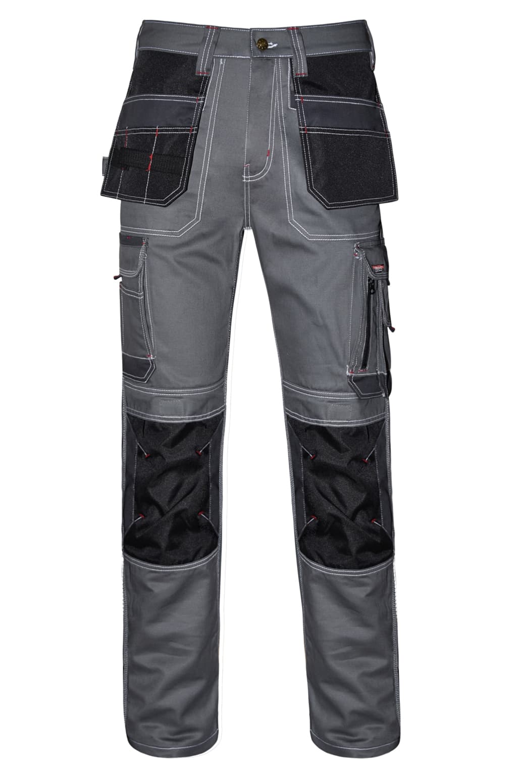 STRUD FIT Mens Heavy Duty Cargo Work Trousers in Grey with Holster Pockets Front View