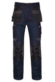 STRUD FIT Mens Heavy Duty Cargo Work Trousers in Navy Blue with Holster Pockets Front View