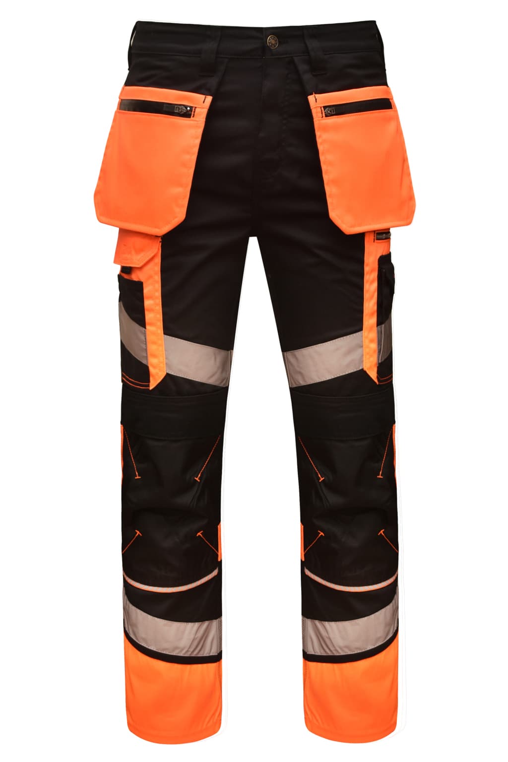 STRUD FIT Heavy Duty Black Hi Vis Cargo Trousers with Reflective Safety Accents