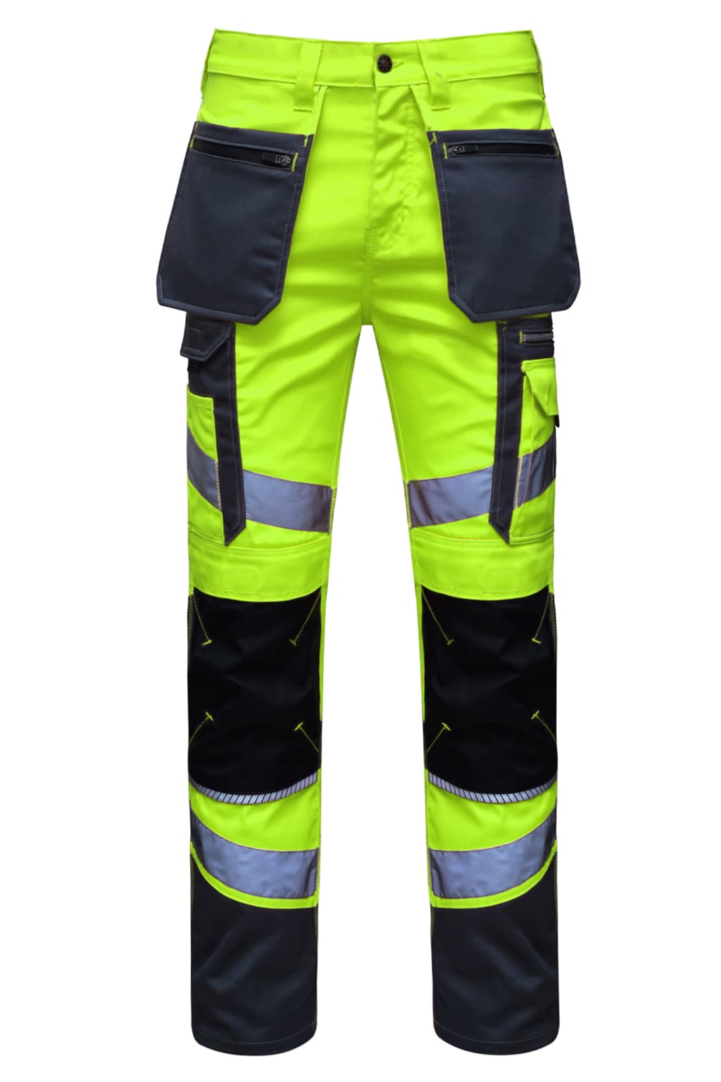 STRUD FIT Mens High Visibility Safety Trousers in Bright Parrot Green Front View