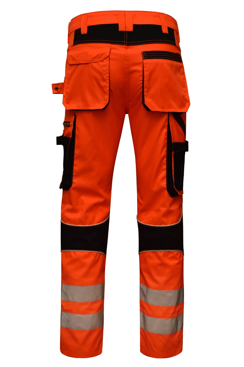 STRUD FIT Two Tone Black Orange Reflective Safety Trousers Back View