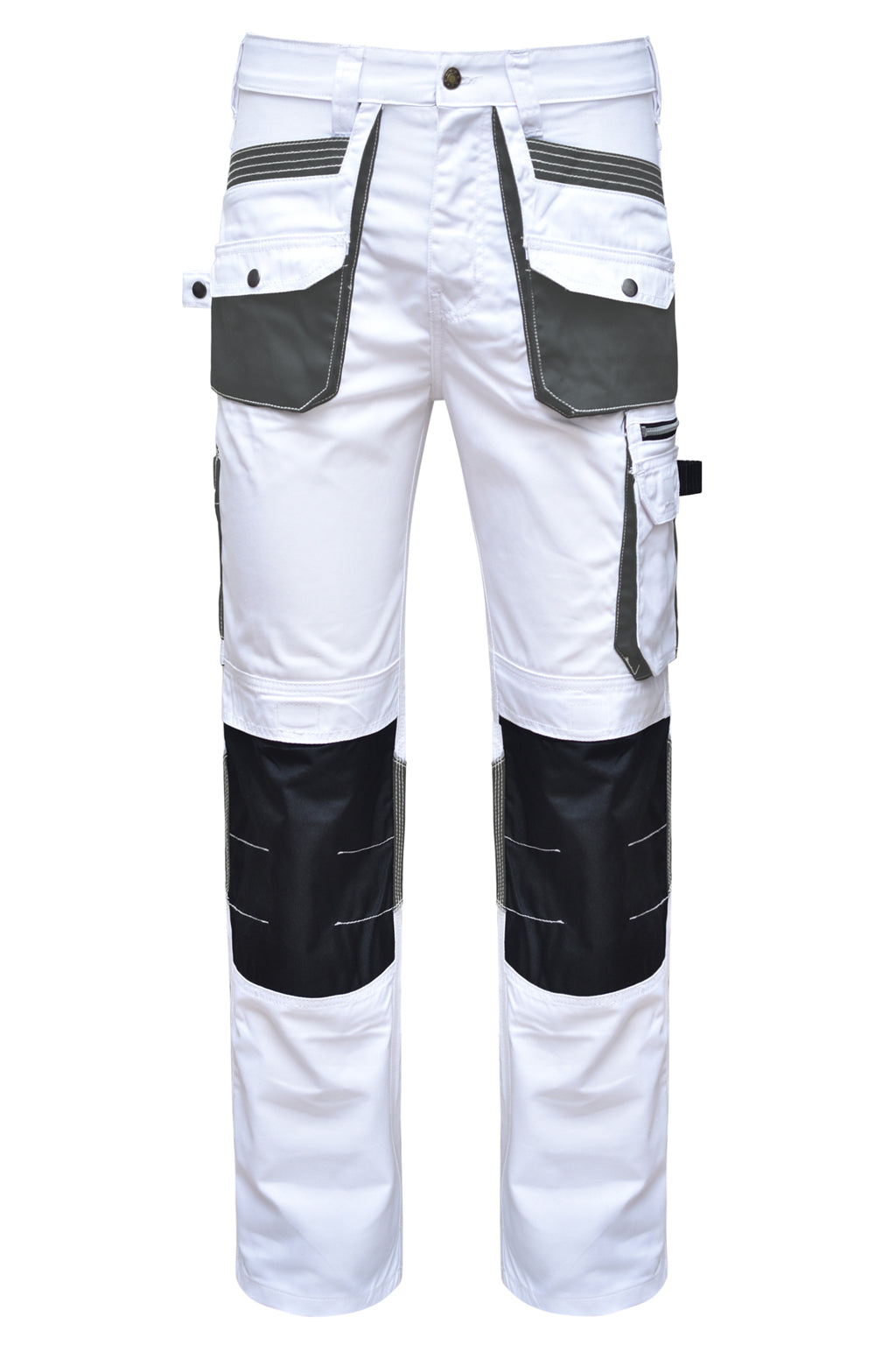 STRUD FIT Men's Heavy Duty Painters Cargo Trousers in White and Grey Front View
