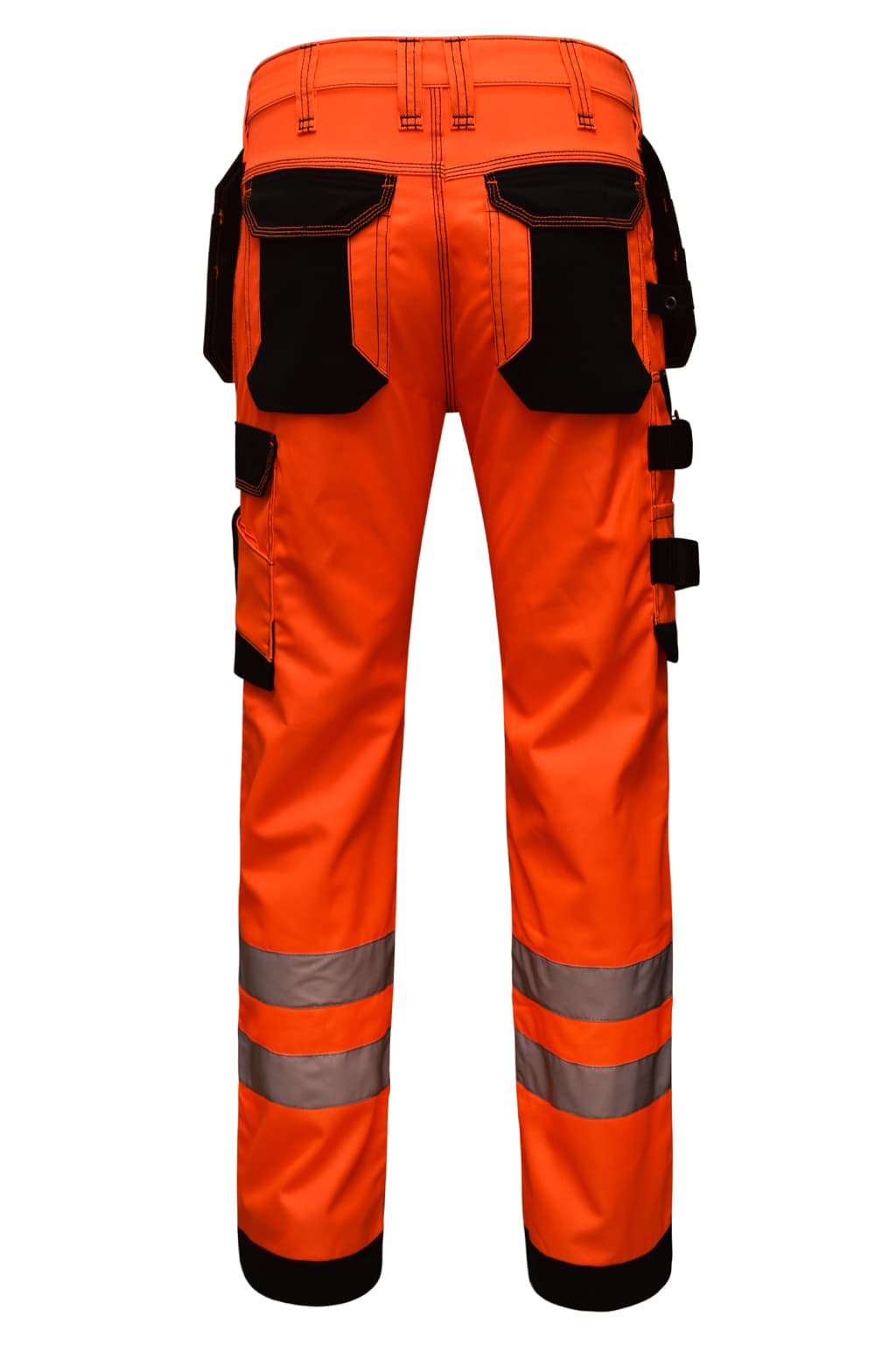 STRUD FIT Orange Reflective Work Cargo Site Trousers Back View