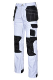 Close up of Practical Multi Pocket Design and Black Holster Pockets on White Trousers