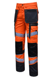Close up of Heavy Duty Hanging Holster Pockets on STRUD FIT Orange Safety Trousers